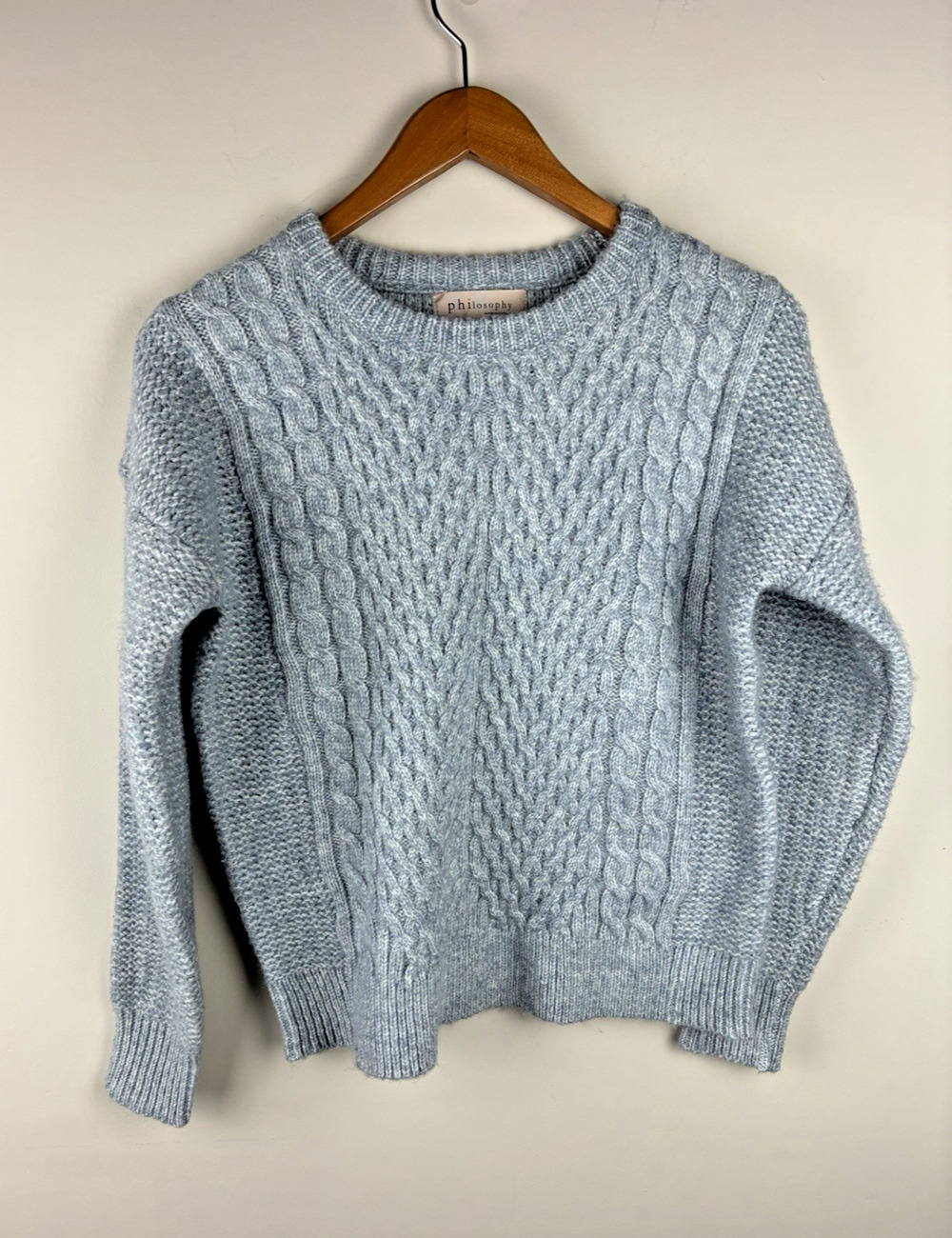 Philosophy Republic Clothing XS Blue Cable-Knit Cozy Sweater Minimalist Preppy